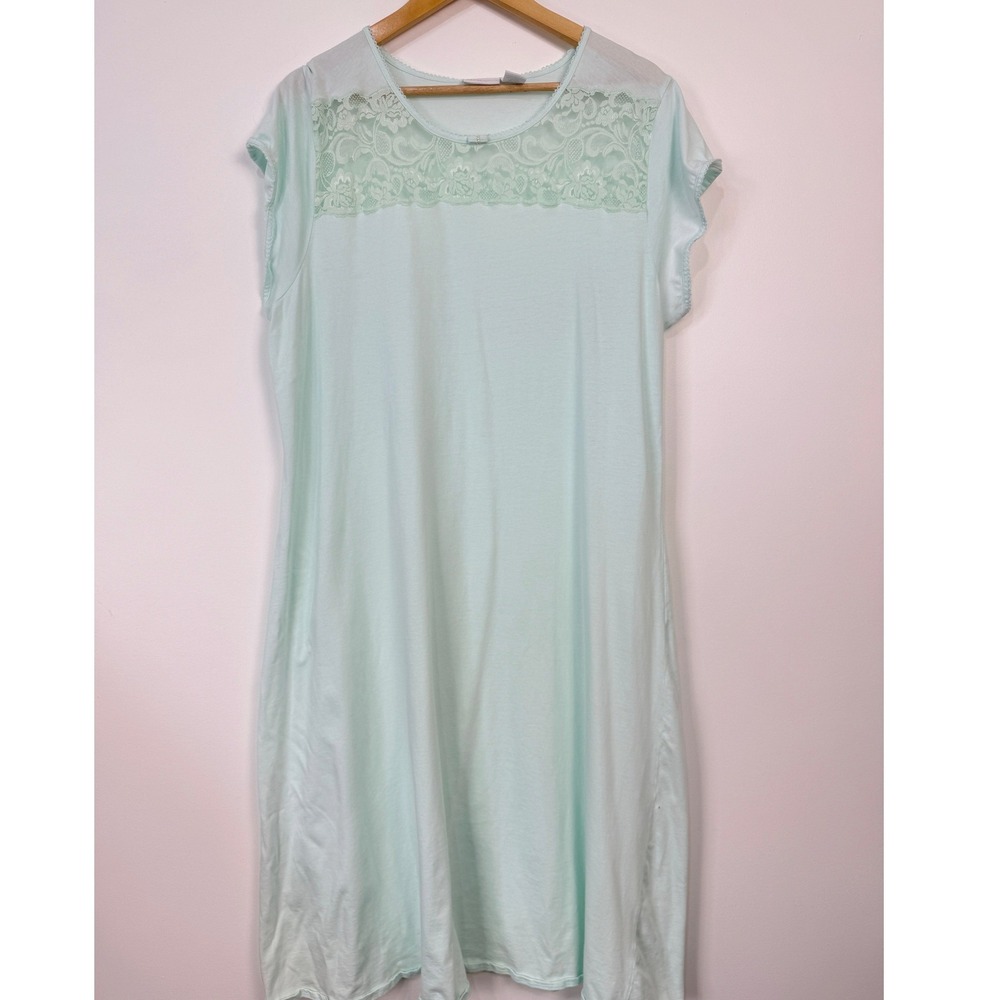 Parisian Intimates Nightgown‎ Womens 1X Mint Green Lace Trim Lightweight Cotton